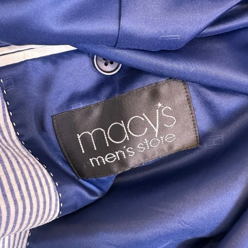 Tommy Hilfiger Mens Blue White Seersucker Stripe Two Button Sport Coat 42S